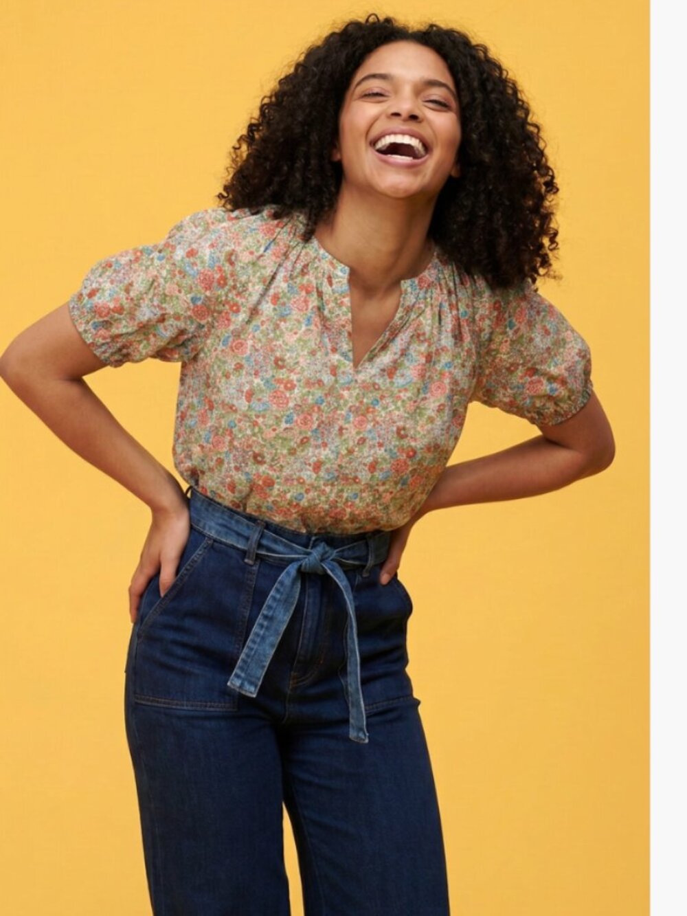 Roller Rabbit Floral Puff Sleeve Blouse XL | Boho Garden Floral V-Neck Top